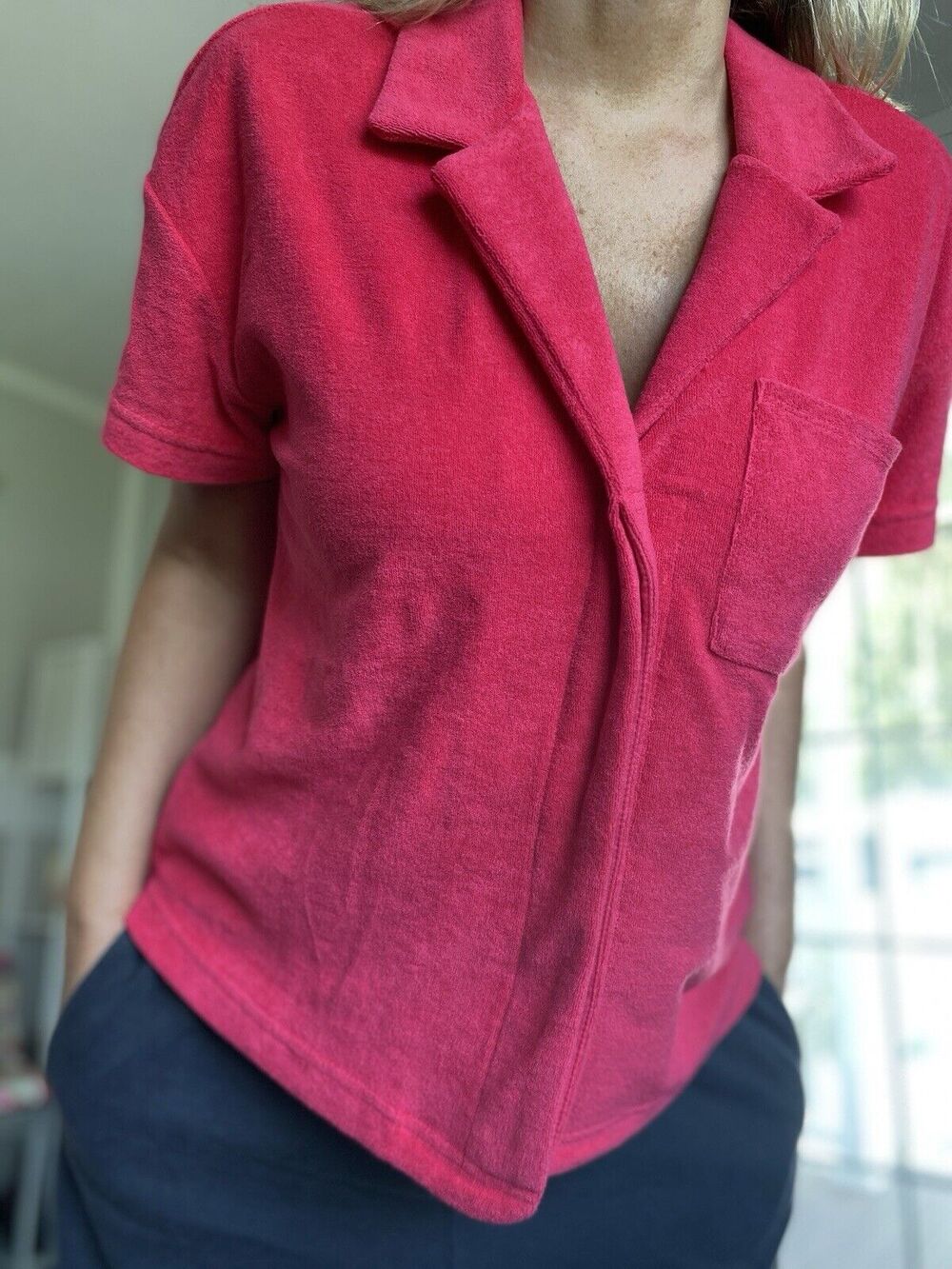 JUICY COUTURE Terry Pajama Button Down Crop Top Barbie Pink L